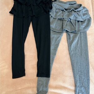 Stylish Black and Gray Kids Leggings with ruffle skirt looking on top - 2 pair